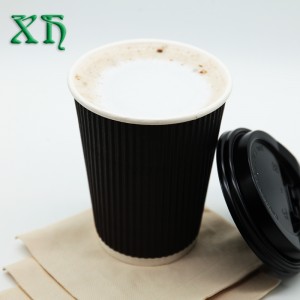 Biologisch abbaubare 12 Unzen Welligkeit Tapetenbecher für heißen Kaffee Großhandel Kaffeetassen